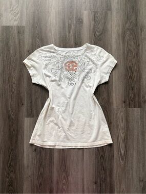 Y2K Marc Ecko White Short-Sleeve Tee with Orange Studded Logo